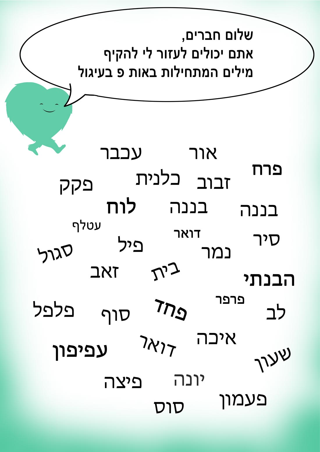 מילים שמתחילות באות פ